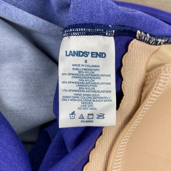 Lands End Violet Navy Blue Ombre V Neck Wrap One Piece Swimsuit Sz.8 - Picture 9 of 15